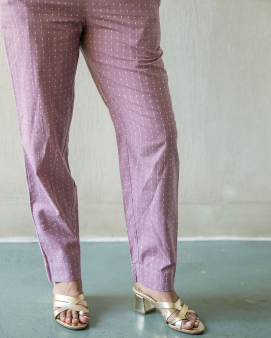 Mauve Woven White Dots Cotton Pant