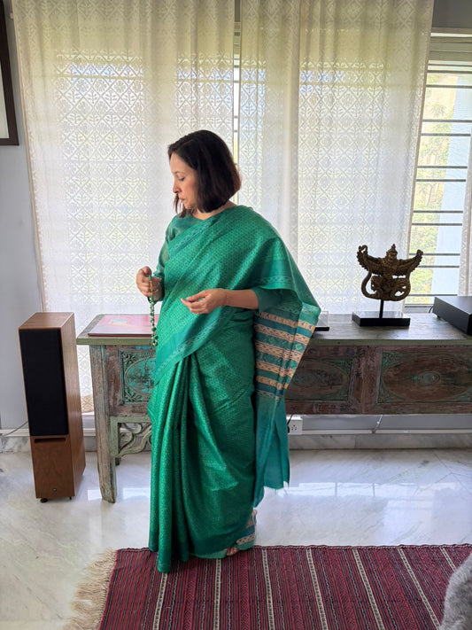 Green Triangle Printed Tussar Silk