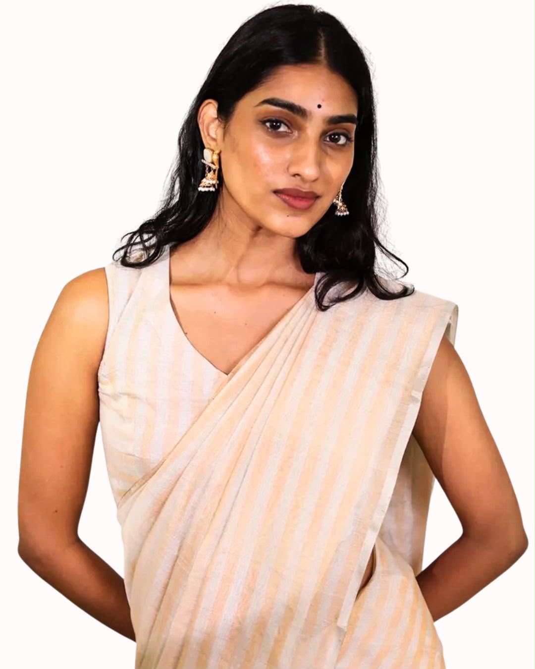 Gold Silver Stripes Pallu Chanderi Silk Tissue Saree