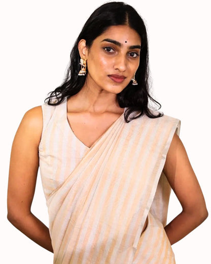Gold Silver Stripes Pallu Chanderi Silk Tissue Saree