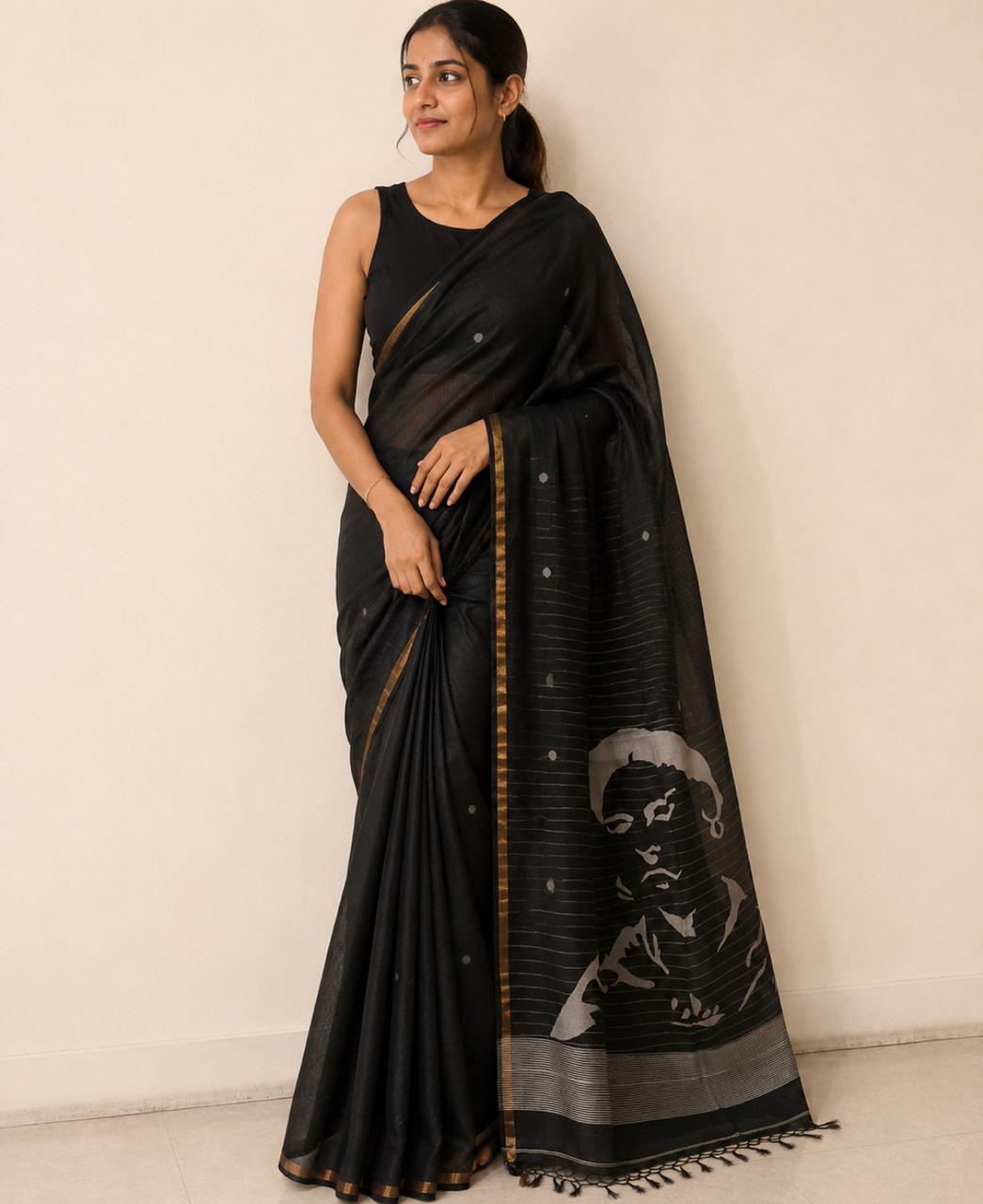 Frida Black Silver Jamdani Matka Silk Saree