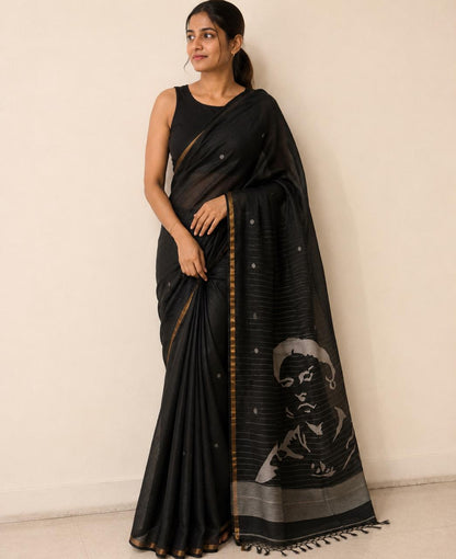 Frida Black Silver Jamdani Matka Silk Saree