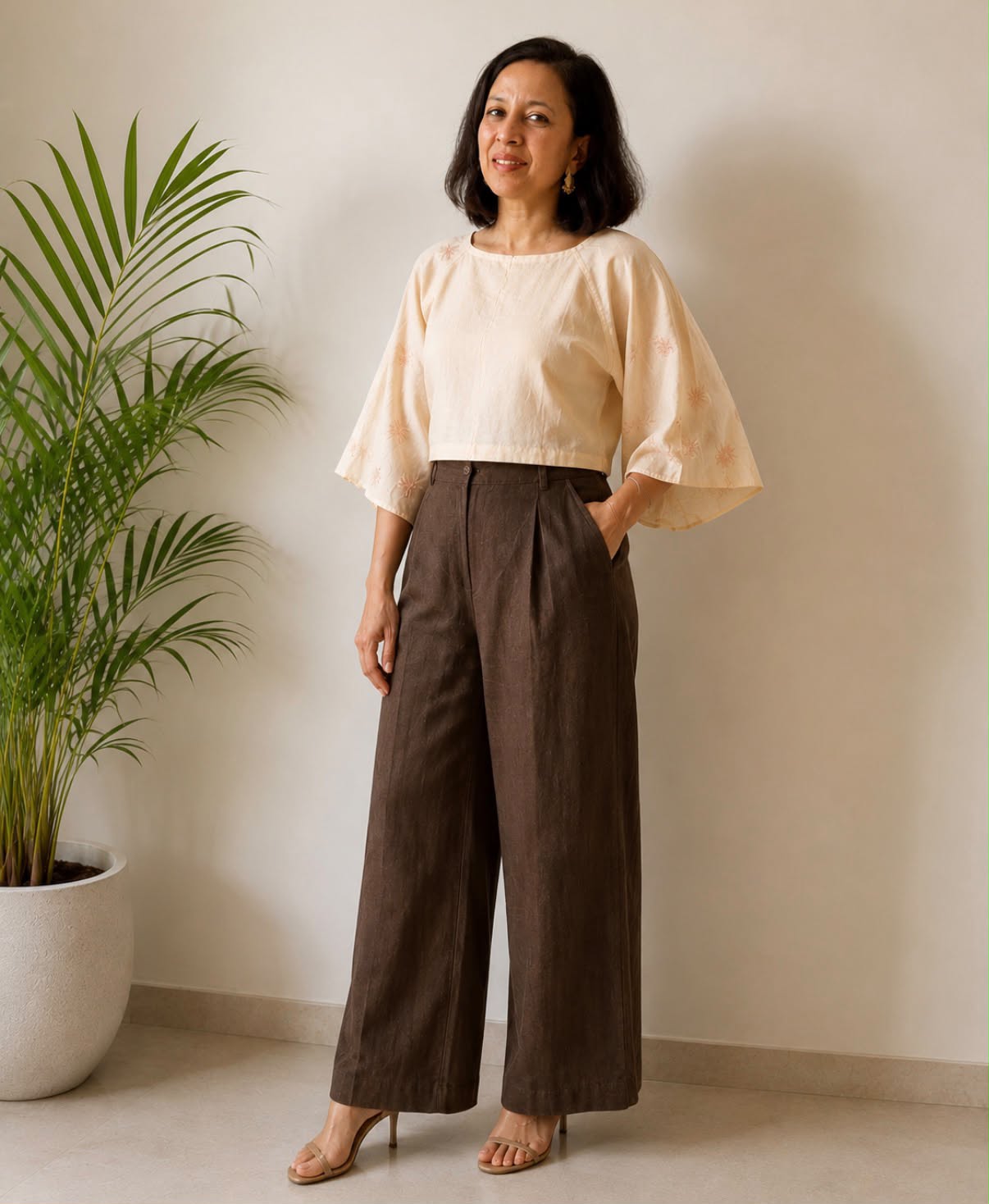 OffWhite Raglon Sleeves Tussar Silk Blouse