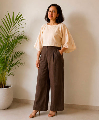 OffWhite Raglon Sleeves Tussar Silk Blouse