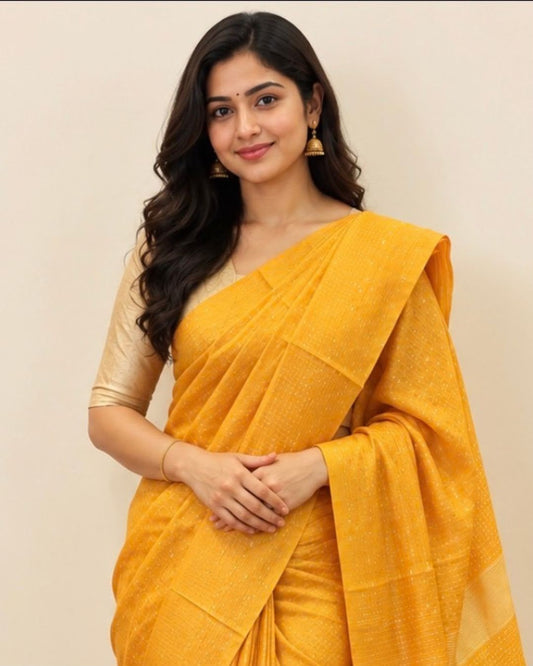 Yellow Hand Woven Chattisgarh Tussar Silk Saree - samasta.in #