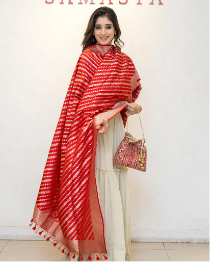Red Banarasi Katan Silk Butta Dupatta