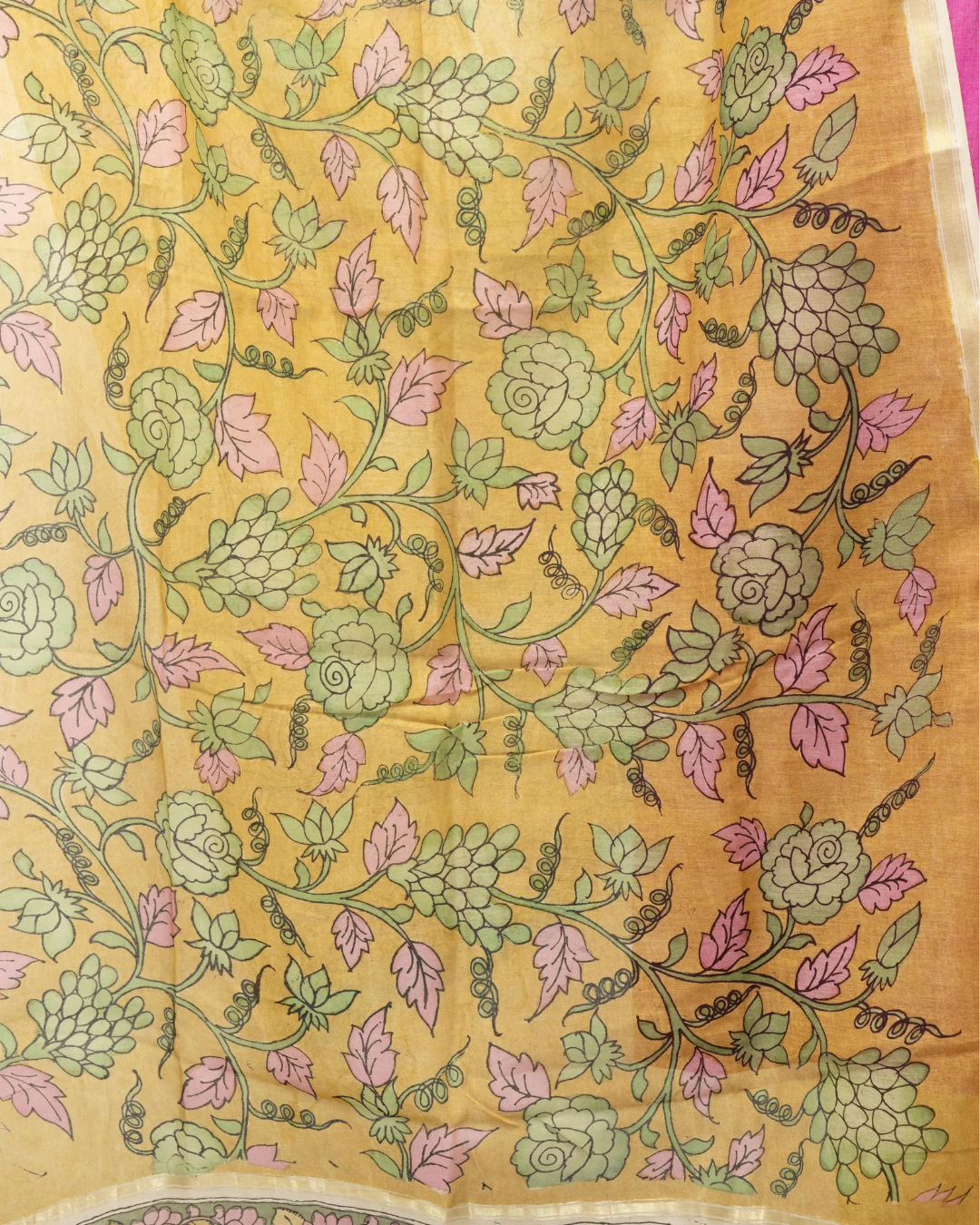 Yellow 1 Pen Kalamkari Silk Dupatta