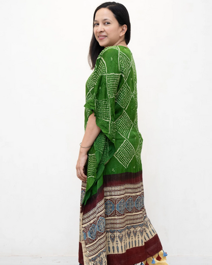 Green Bandhini Gajji Silk Kaftan