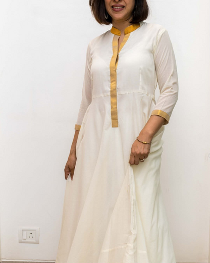 White Double Layers Cotton Dress