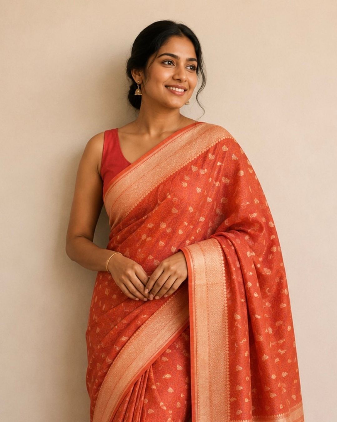 Orange Tanchoi Banarasi Katan Silk Saree