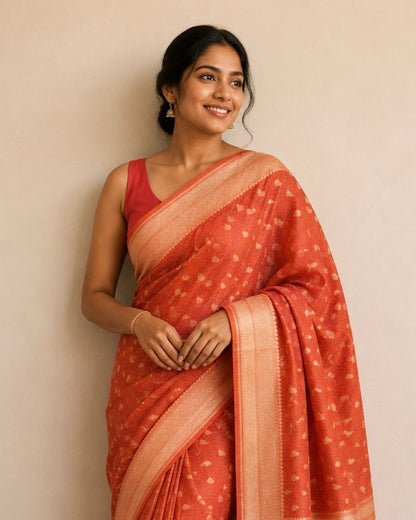 Orange Tanchoi Banarasi Katan Silk Saree