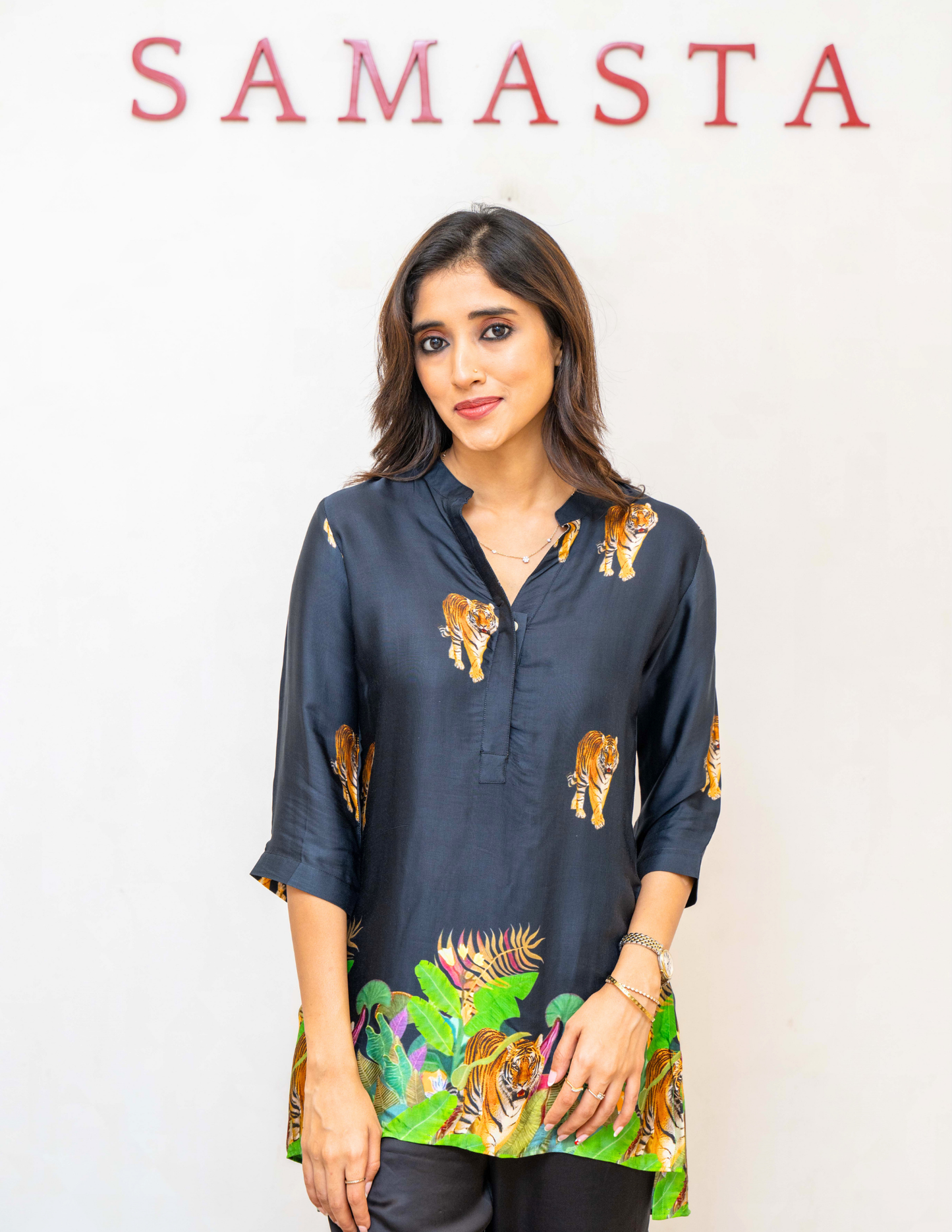 Black Tiger Printed Modal Silk Tunic
