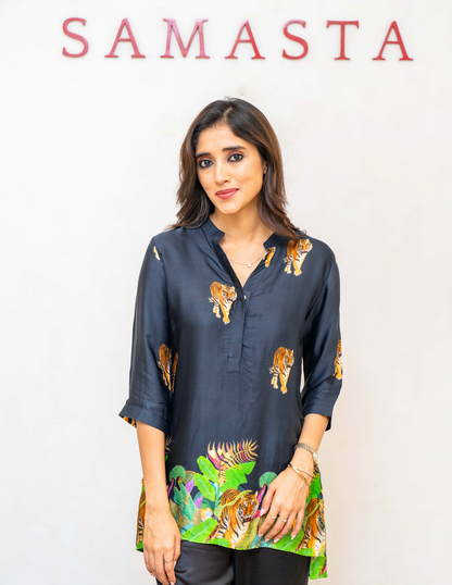 Black Tiger Printed Modal Silk Tunic