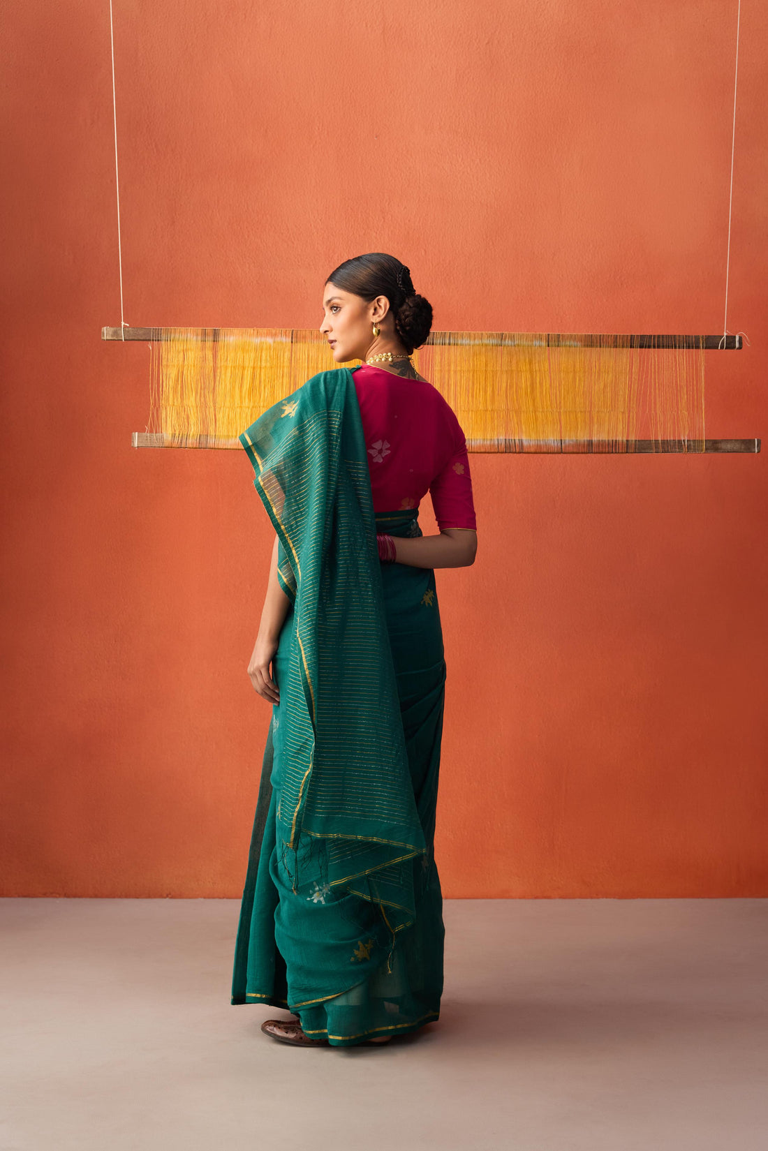 Bottle Green Jamdani Cotton Saree