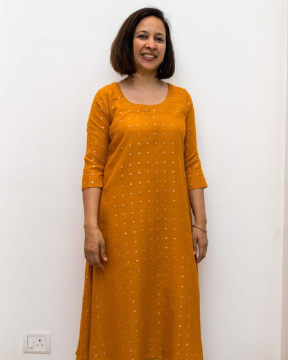 Mustard Yellow Sequins Double Layers Dress