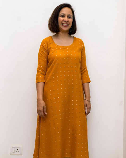 Mustard Yellow Sequins Double Layers Dress