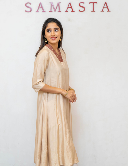 Beige Tussar Cotton Dress