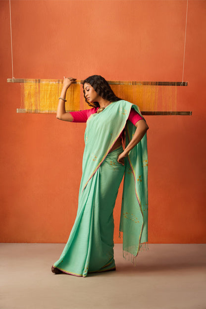 Sea Green Jamdani Cotton Saree