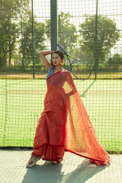 Orange Jamdani Cotton Saree