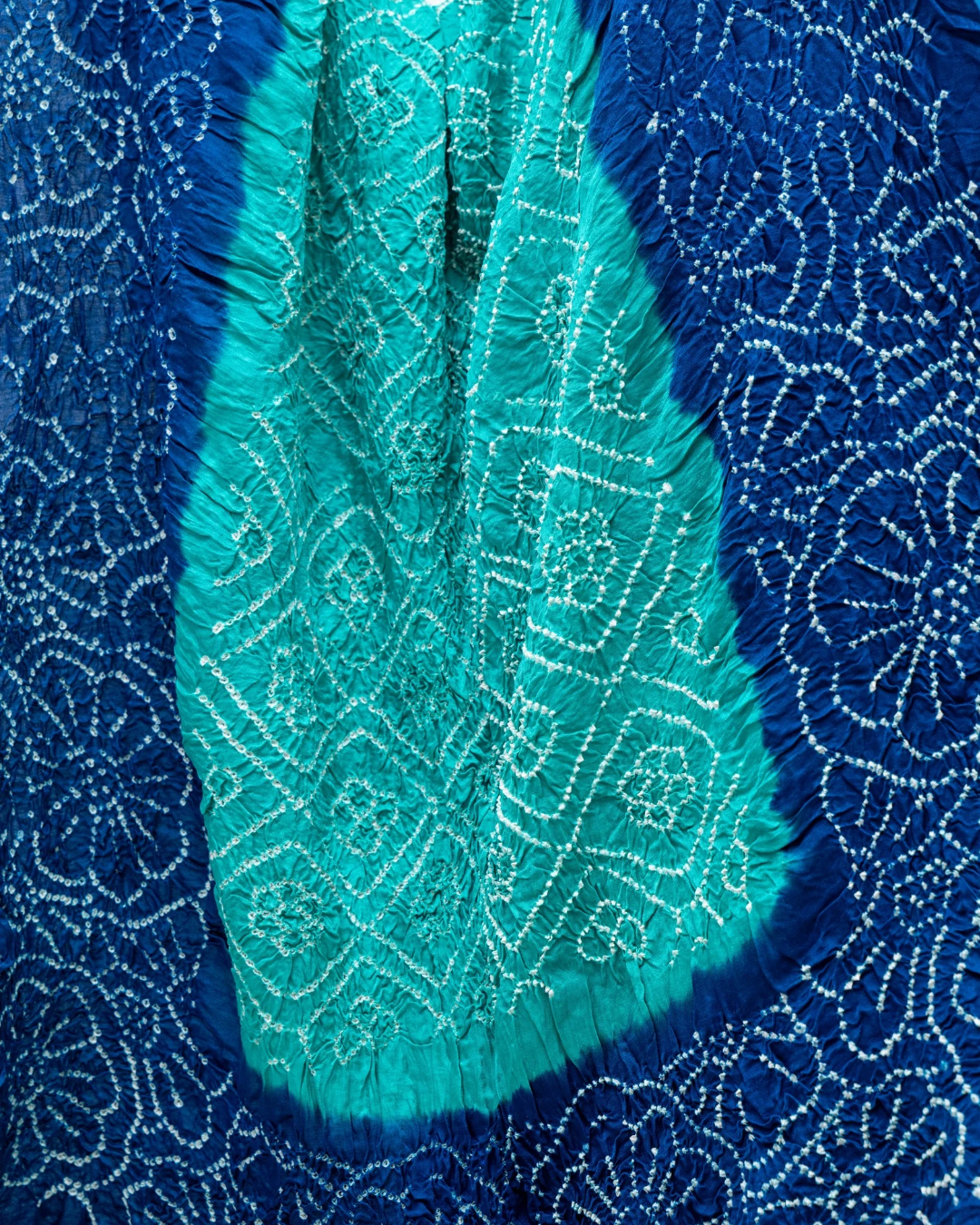 Nevy Blue Border Green Bandhini Gajji Slik Duppata