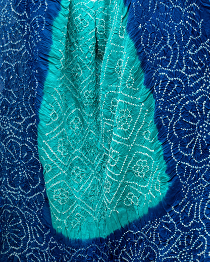 Nevy Blue Border Green Bandhini Gajji Slik Duppata
