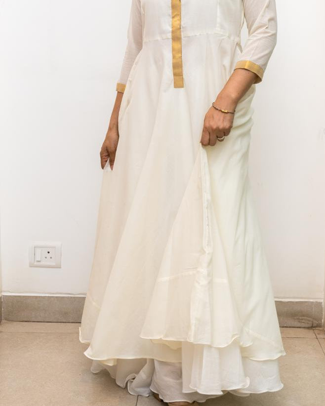 White Double Layers Cotton Dress