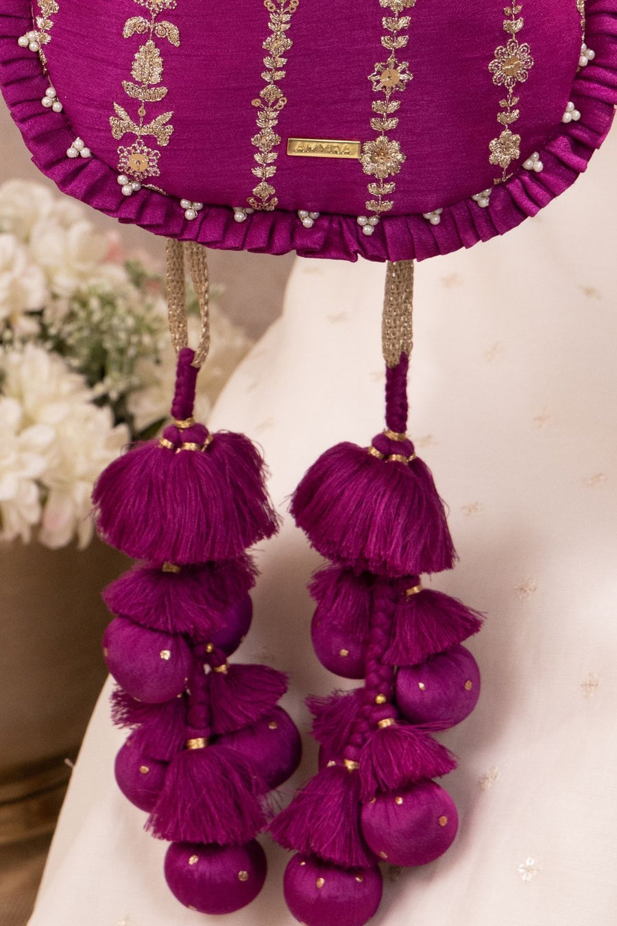 DHAGA EMBROIDERED PLEATED POTLI - PURPLE