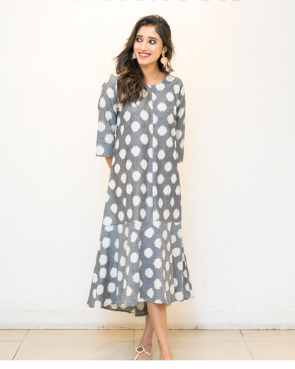 Grey polka printed Cotton Dress