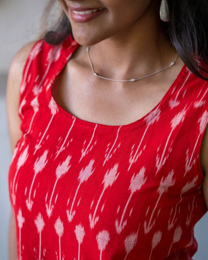 Red Ikat Sleeveless Cotton Top