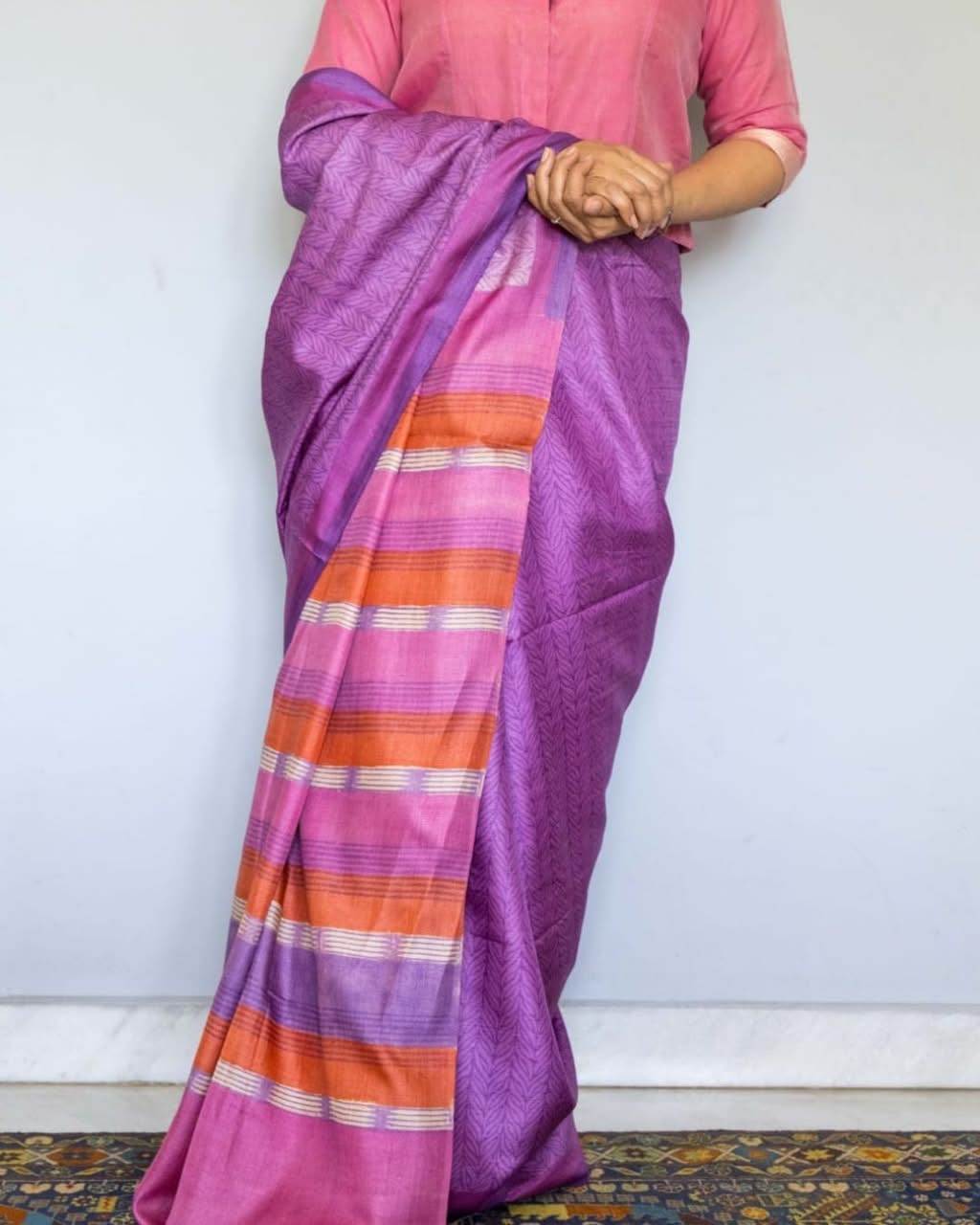 Purple Printed Tussar Silk