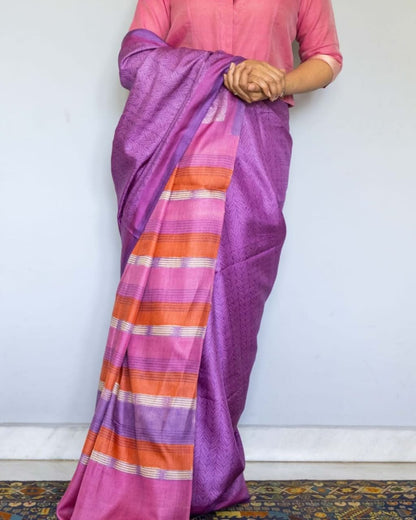 Purple Printed Tussar Silk