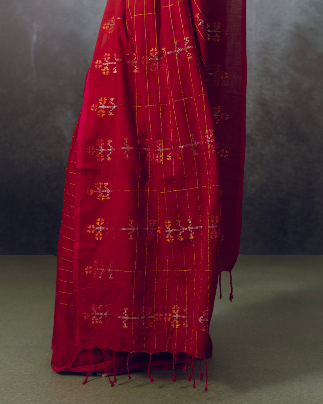 Red Jamdani cotton Saree