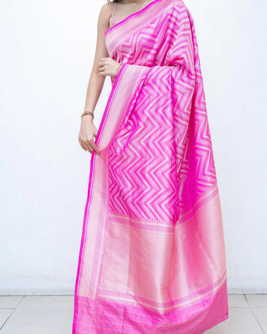 Pink Banarasi Silk Saree