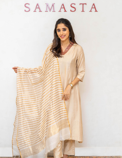 Beige Tussar Cotton Dress