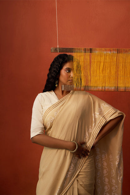 OffWhite Jamdani Cotton Saree