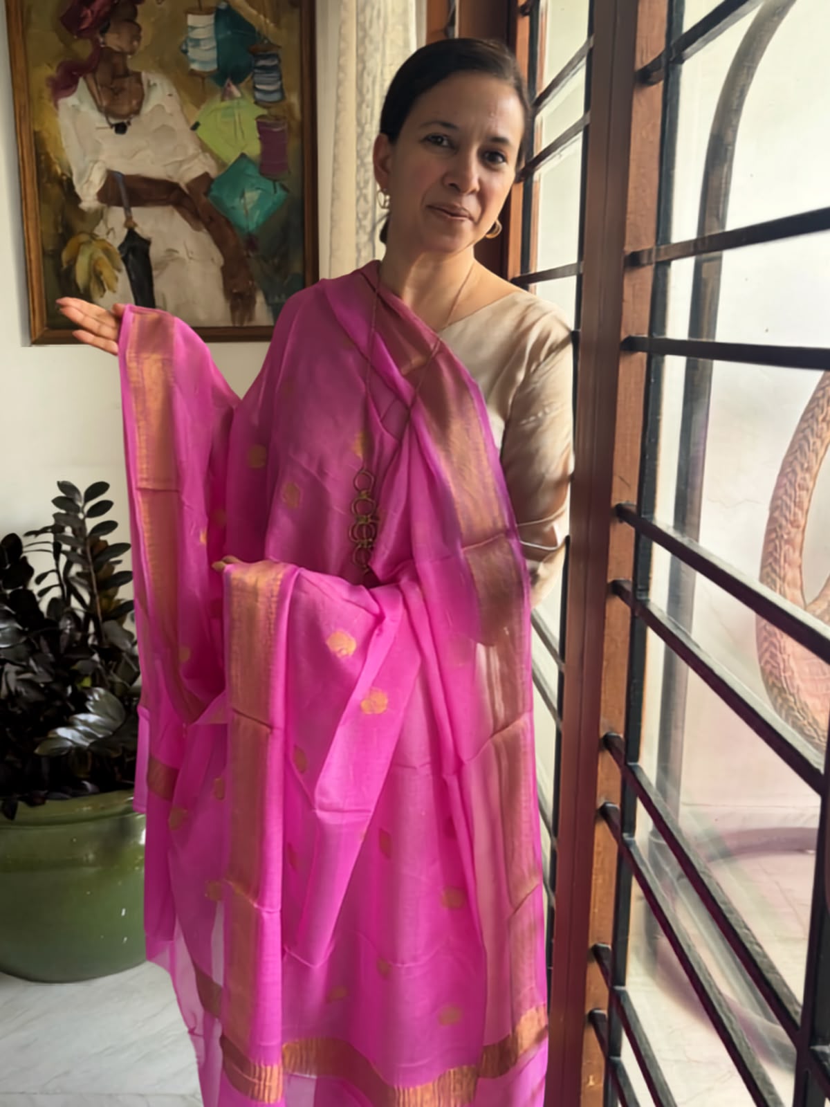 Pink Banarasi Georgette Dupatta