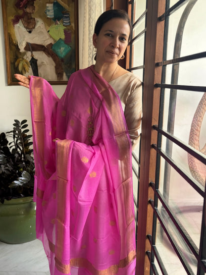 Pink Banarasi Georgette Dupatta