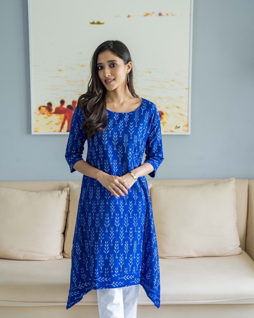 Blue Ikat Aline Cotton Dress