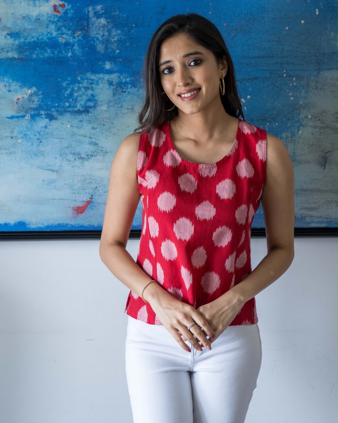 Red Ikat Sleeveless Cotton Top