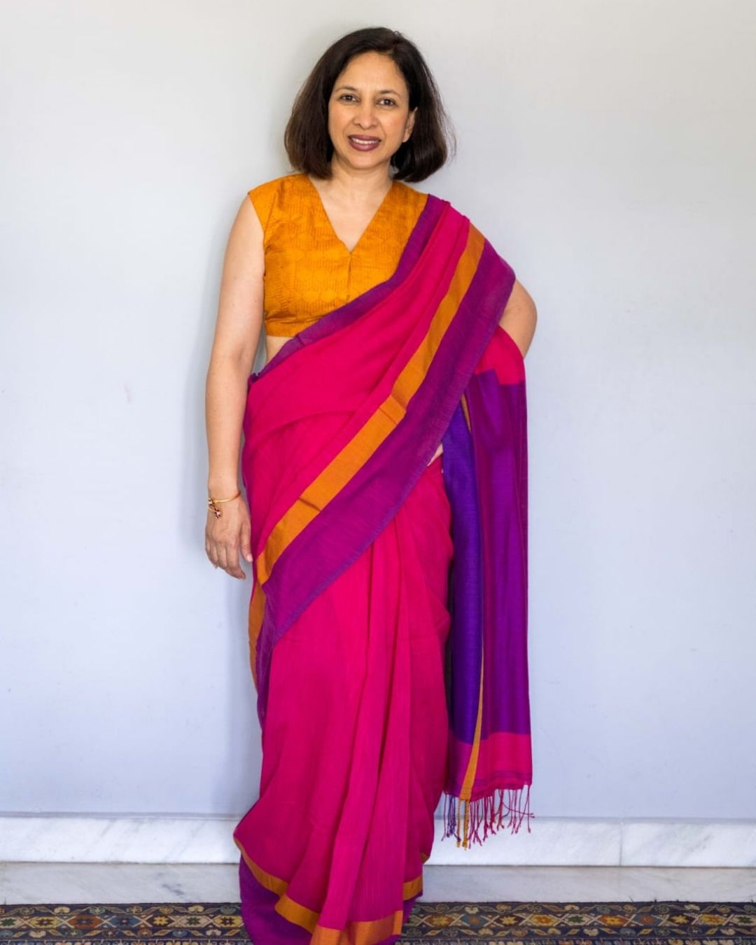 Yellow Tussar Silk Sleeveless Blouse