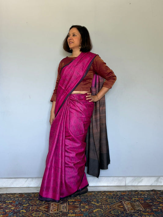 Purple Printed Tussar Silk