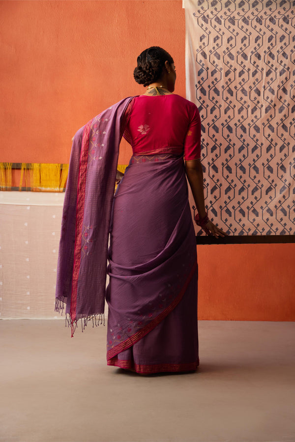 Mauve Jamdani RedBorder Cotton Saree