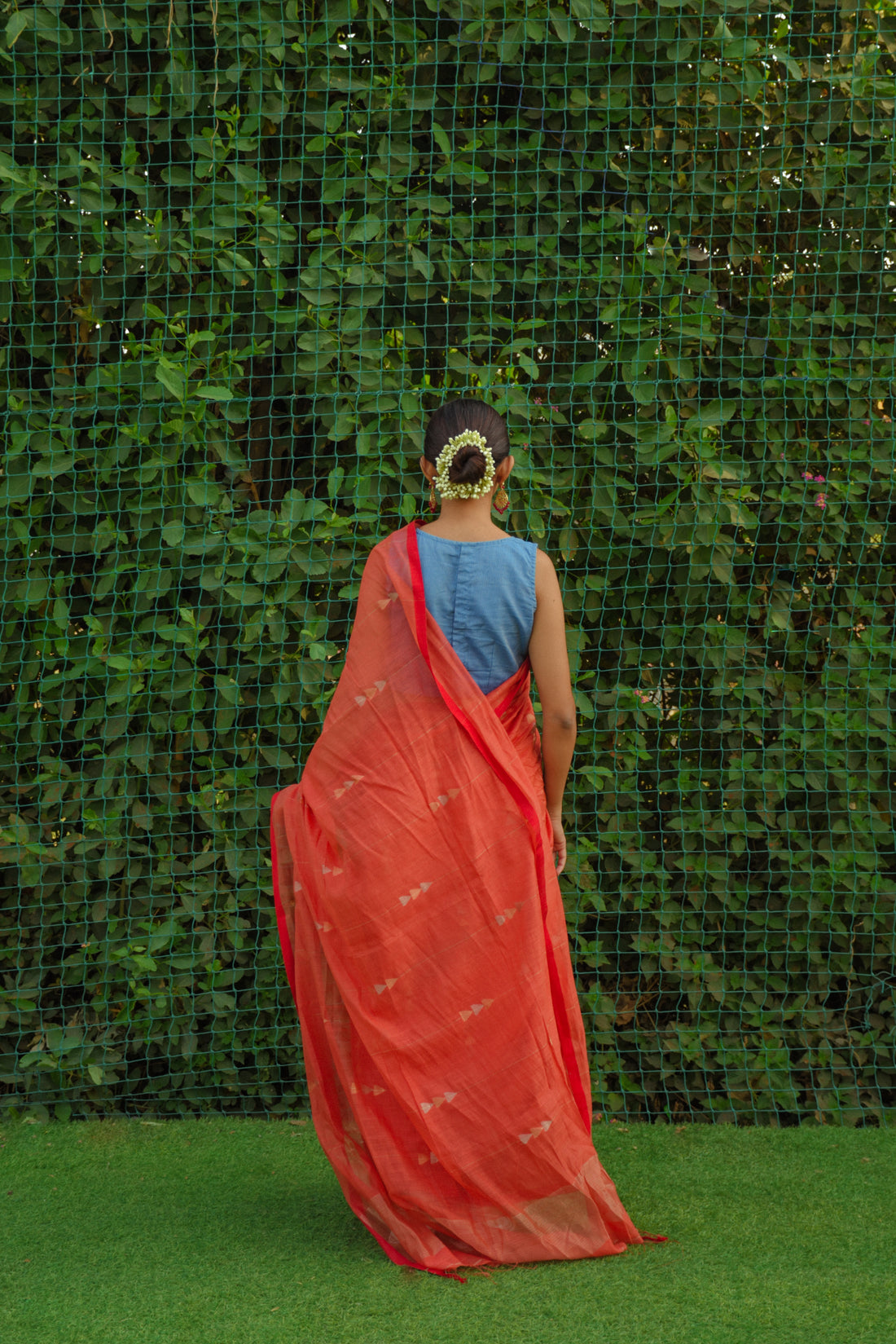 Orange Jamdani Cotton Saree