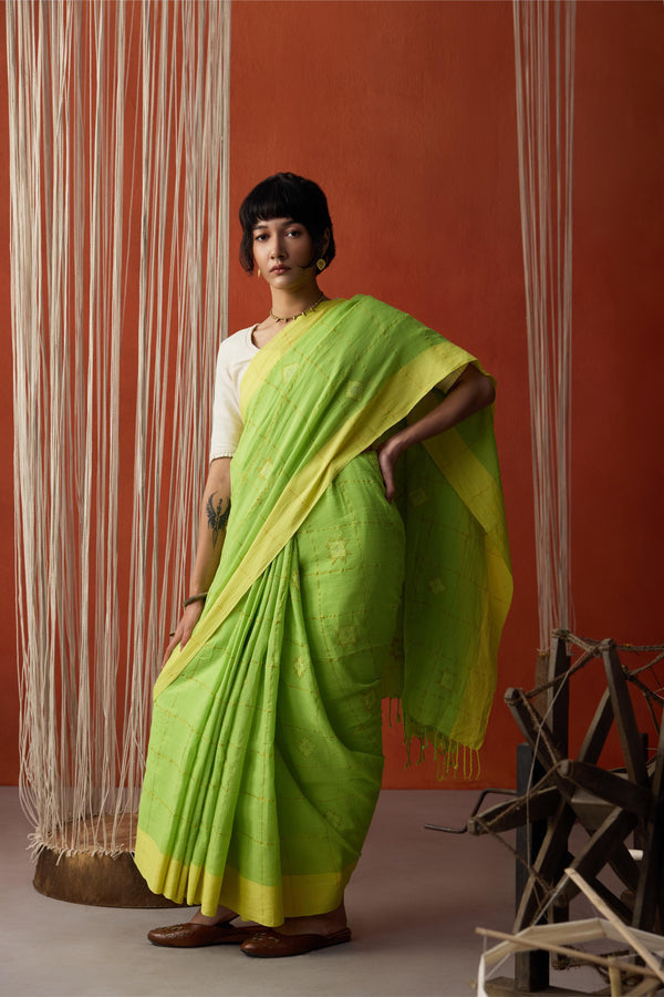 Mint Green Jamdani Cotton Saree