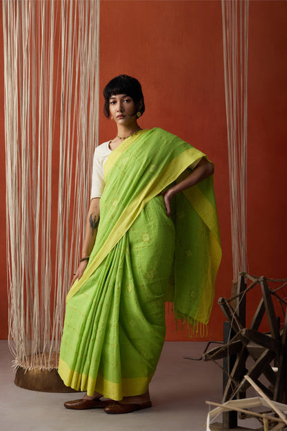 Mint Green Jamdani Cotton Saree