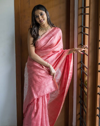 Peach Madka Silk Shibori Tie Dye Saree