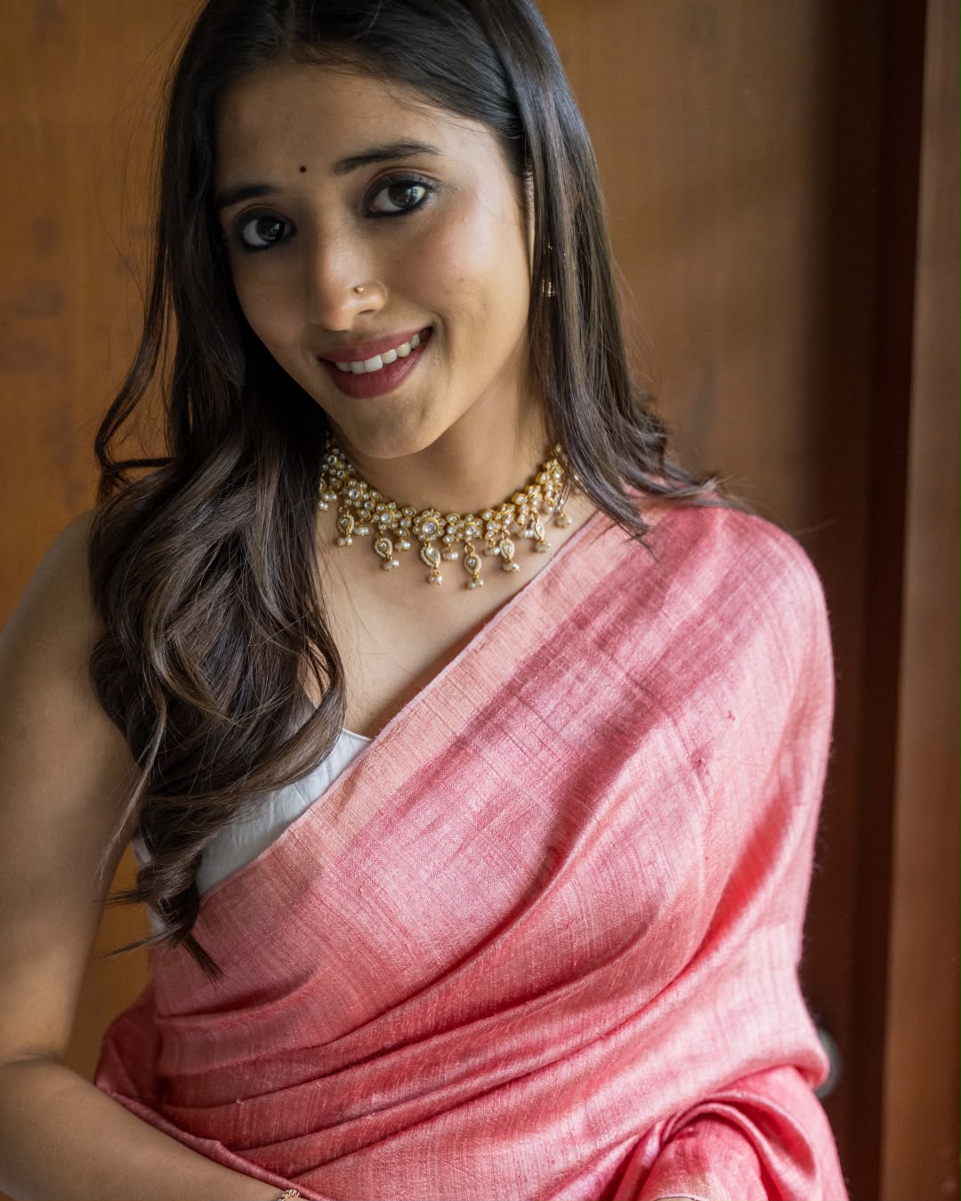 Peach Madka Silk Shibori Tie Dye Saree