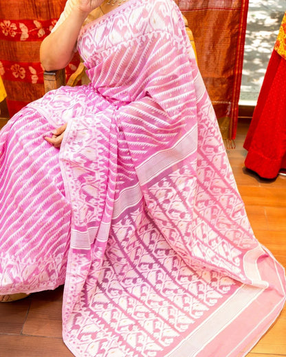 Pink Jamdani Muslin Saree