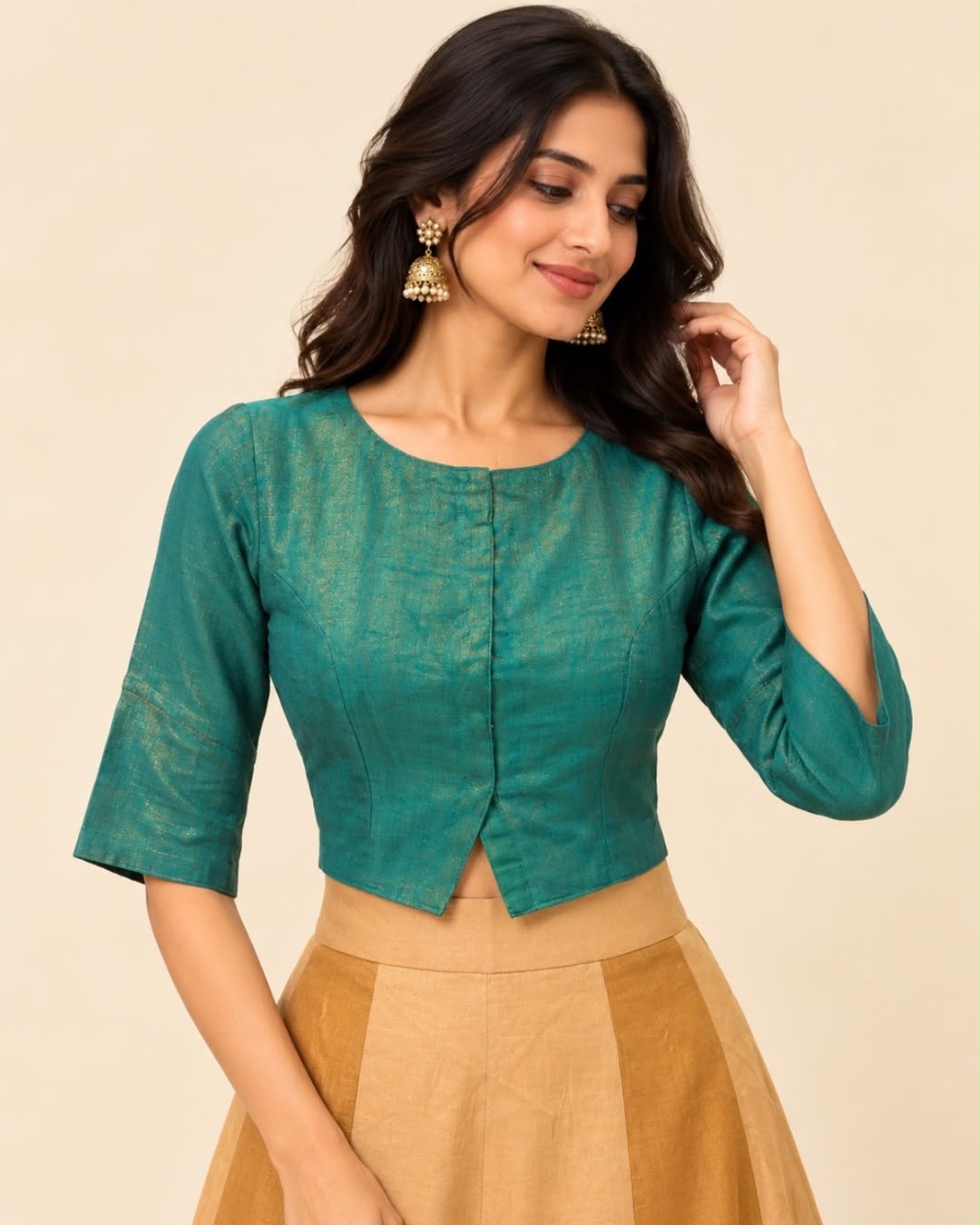 Peacock Green Sp Cut Tissue Cotton Blouse