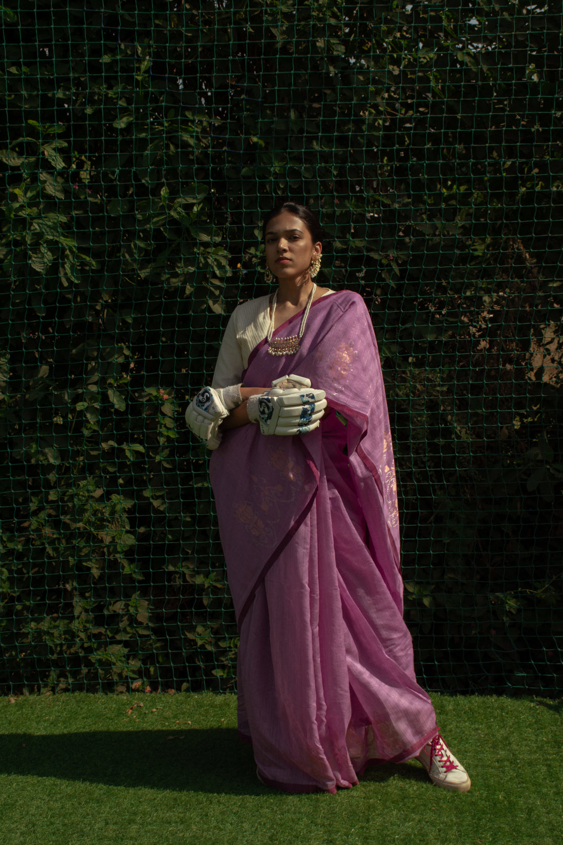 Mauve Jamdani Khadi Silk Saree
